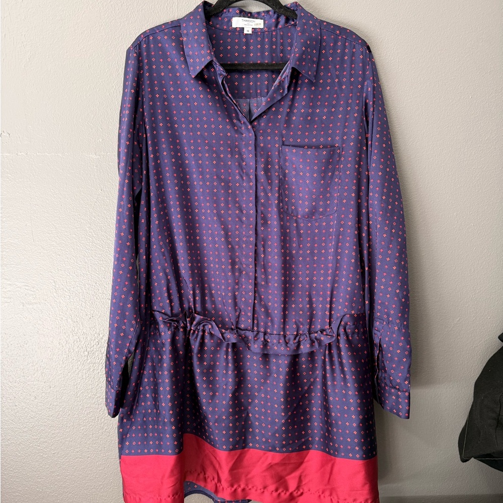 Thakoon Navy Red Drop Waist Collared Dress Size 16
